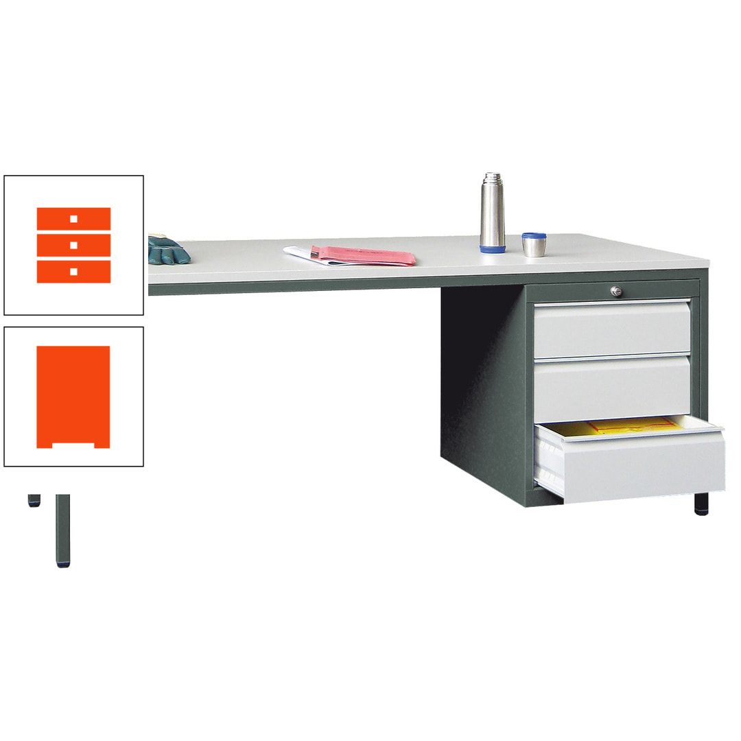 Meisterschreibtisch - 3 Schubladen 150 / 175 mm - 720 x 1.700 x 800 mm (HxBxT) - anthrazitgrau