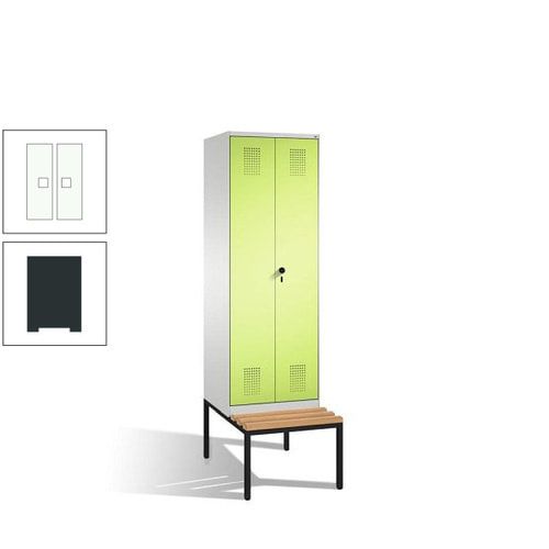 Doppel-Spind, Garderobenschrank, Buche Sitzbank untergebaut, 2 Abteile a 300 mm, Korpus anthrazitgrau, Tür anthrazitgrau, 2.090 x 600 x 815 mm (HxBxT)