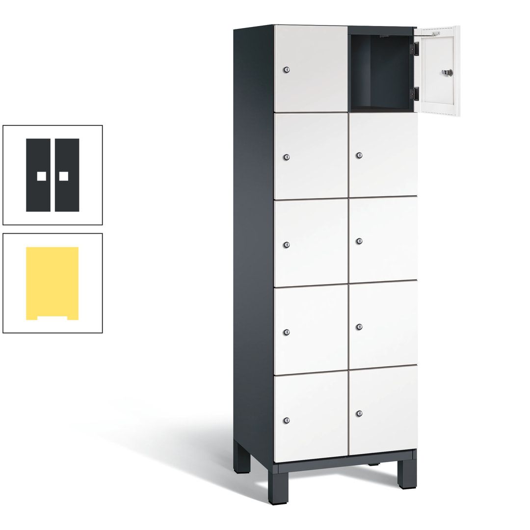 Fächerschrank, Stahlschrank, 10 Fächer, Türöffnungsbegrenzer, Füße, 1.980 x 600 x 525 mm (HxBxT), Korpus anthrazitgrau, Front anthrazitgrau
