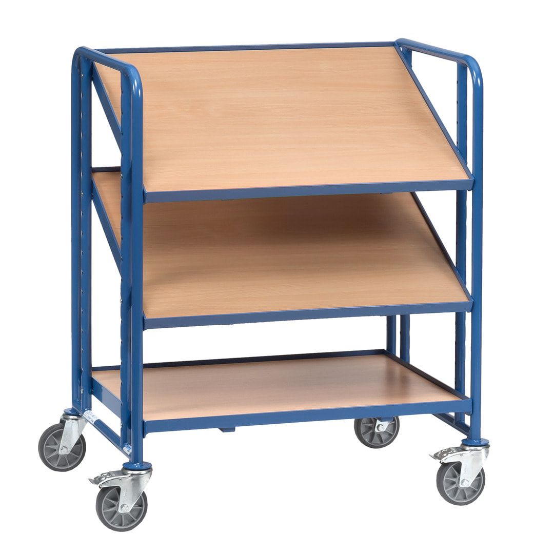 Fetra - Etagenwagen für 3 Eurokästen - 250 kg - 1.101 x 525 x 666 mm (HxBxT) - 3 Holzböden