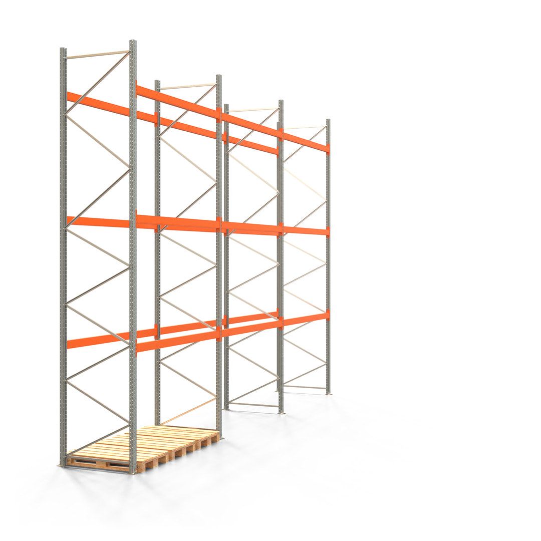 Palettenregal ARTUS - 4 Ebenen - Fachlast 2.100 kg - 5.500 x 11.225 x 1.100 mm (HxBxT) - 4 Felder - Schwerlastregal