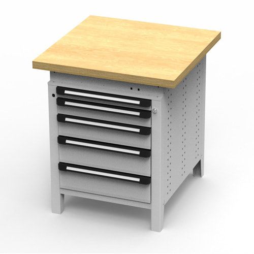 OTTOKIND Werkbank - Arbeitsplatte bündig - 850 x 605 x 750 mm (HxBxT) - 5 Schubladen - lichtgrau