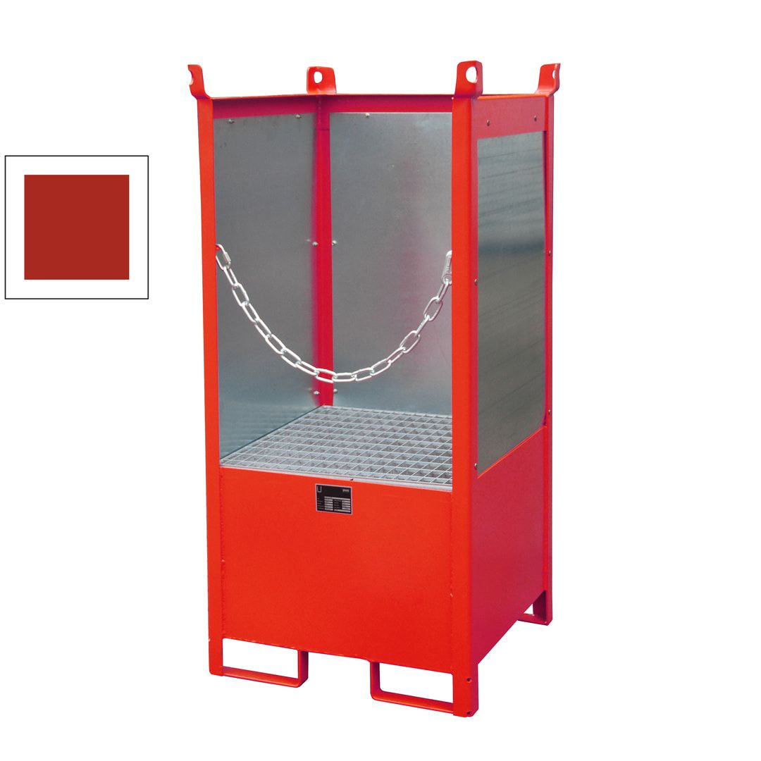 Fass-Stapelpalette - für 1 x 200-l-Fass - Volumen 210 l - 1.590 x 760 x 760 mm (HxBxT) - Spritzschutzwände - feuerrot