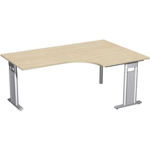 Eckschreibtisch, Eckteil 800 mm, rechts, Füße einseitig verkürzt, C-Fuß Pro, höhenverstellbar, 680-820 x 1.600 x 1.200 mm (HxBxT), Dekor Ahorn