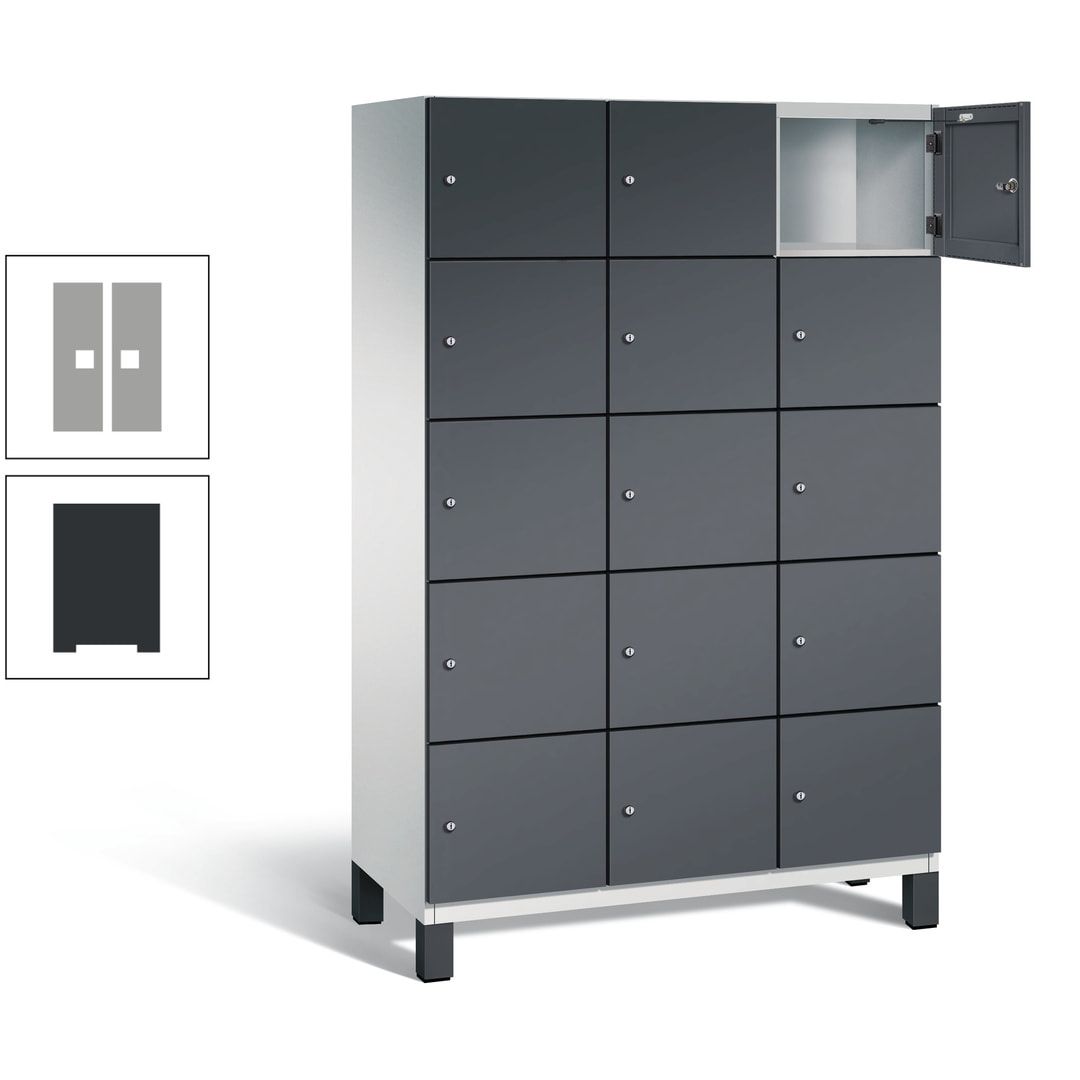 Fächerschrank, Stahlschrank, 15 Fächer, Türöffnungsbegrenzer, Füße, 1.980 x 1.200 x 525 mm (HxBxT), Korpus anthrazitgrau, Front anthrazitgrau