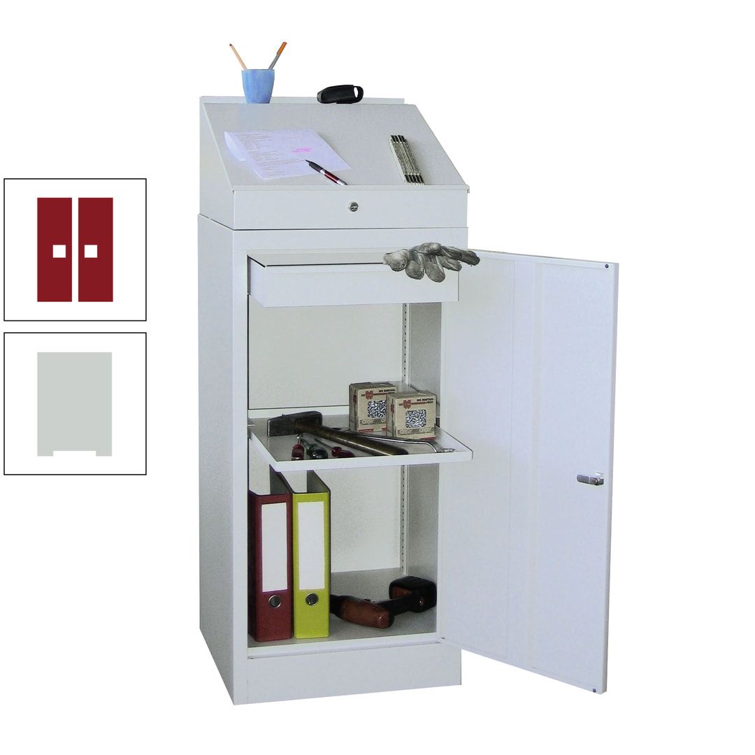 Stehpult mit Schrank - Vollblechtür - Zylinderschloss - 1 Einlegeboden, 1 Schublade - 1.270x500x500 mm (HxBxT) - anthrazitgrau
