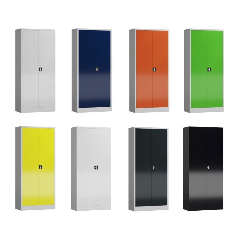 Aktenschrank, Büroschrank, abschließbar, Flügeltüren, 4 Fachböden, 1.800 x 800 x 380 mm (HxBxT), Stahl, Korpus und Türen lichtgrau