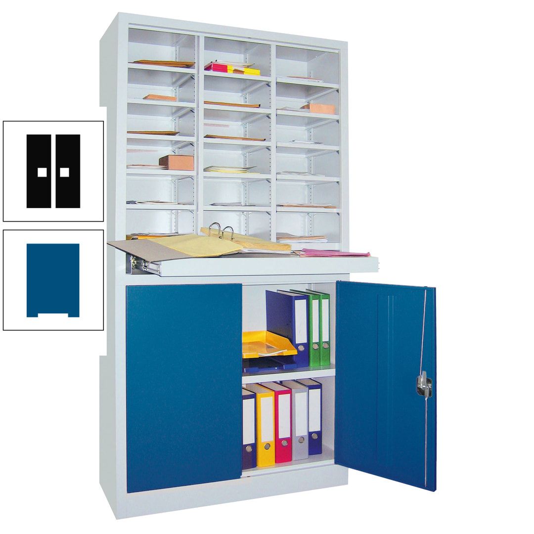 Aktenschrank - Büroschrank mit Sortierstation - 18 Fächer Ordnungsregal - Ausziehboden - 1.950 x 1.000 x 400 mm (HxBxT) - anthrazitgrau