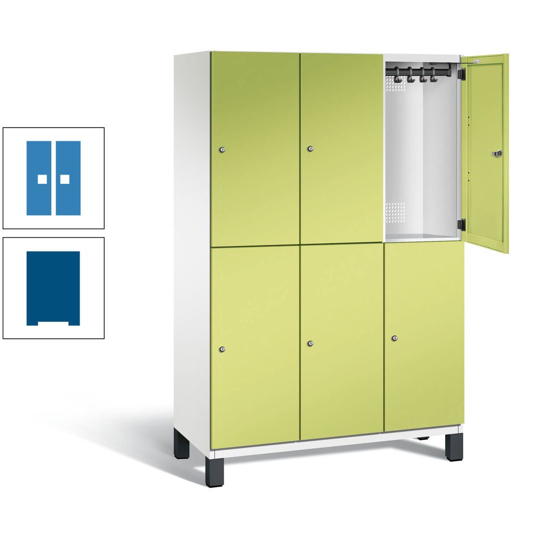 Fächerschrank, Stahlschrank, doppelstöckig, 6 Fächer, Füße, Korpus anthrazitgrau, Tür anthrazitgrau, 1.980 x 1.200 x 525 mm (HxBxT)