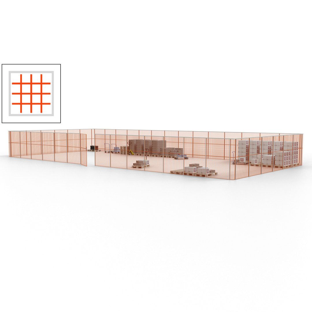 Maschinen Schutzgitter - Hallentrennwand - Sicherheitszaun - Tür - 60 m - 2.200 x 21.400 x 9.400 mm (HxBxT) - enzianblau