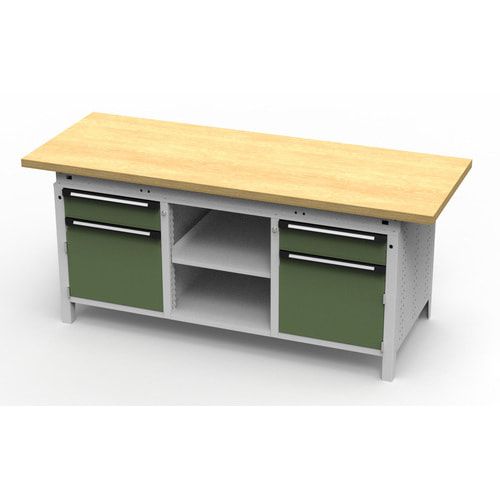 OTTOKIND Werkbank - bündig Arbeitsplatte - 850 x 1.695 x 750 mm (HxBxT) - 2 Schubladen - 2 Schränke - 2 Ablageböden - lichtgrau