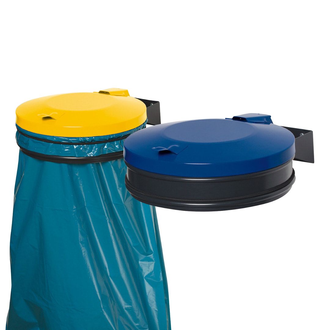 Müllsackhalter - Deckel, enzianblau - Einwurföffnung 395 mm - 190 x 425 x 560 mm (HxBxT) - schwarzgrau