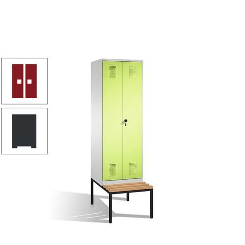 Doppel-Spind, Garderobenschrank, Buche Sitzbank untergebaut, 2 Abteile a 300 mm, Korpus anthrazitgrau, Tür anthrazitgrau, 2.090 x 600 x 815 mm (HxBxT)