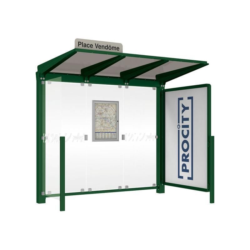 Buswartehalle - Unterstand - Fahrplankasten - Haltestellenschild - Seitenwand - Schaukasten- 2.390 x 2.500 x 1.500 mm (HxBxT) - enzianblau