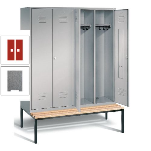 Doppel-Spindschrank, Buche Sitzbank untergebaut, 4 Abteile a 400 mm, Korpus lichtgrau, Tür anthrazitgrau, 2.090 x 1.590 x 815 mm (HxBxT)