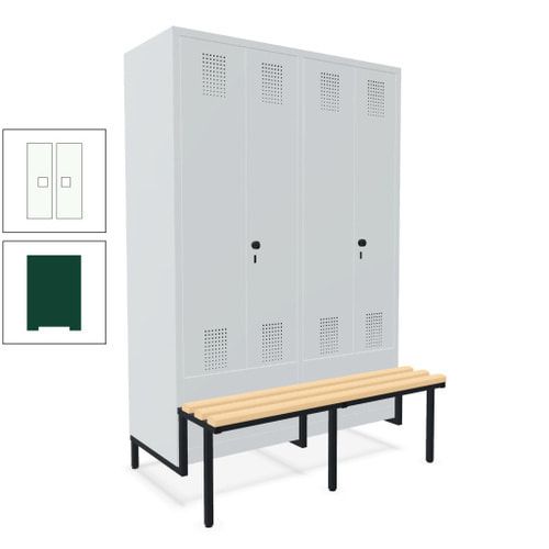 Doppel-Spind, Garderobenschrank, Buche Sitzbank integriert, 4 Abteile 300 mm, Korpus anthrazitgrau, Tür anthrazitgrau, 1.850 x 1.200 x 815 mm (HxBxT)