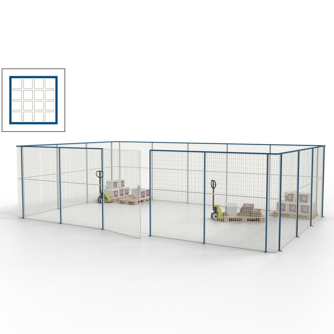 Maschinen Schutzgitter - Hallentrennwand - Sicherheitszaun - Tür - 22 m - 2.200 x 7.900 x 4.900 mm (HxBxT) - enzianblau