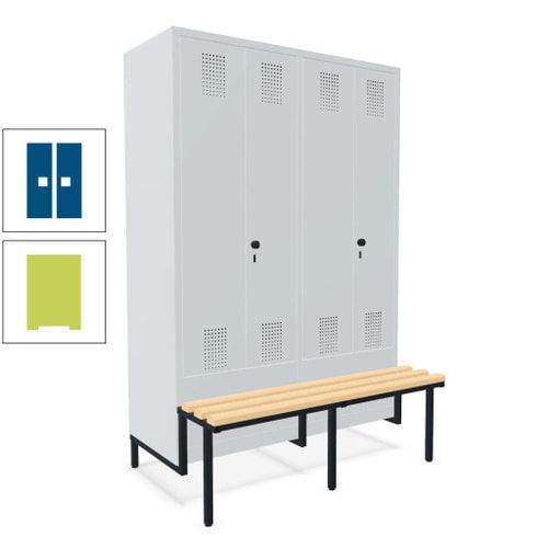 Doppel-Spind, Garderobenschrank, Buche Sitzbank integriert, 4 Abteile 300 mm, Korpus anthrazitgrau, Tür anthrazitgrau, 1.850 x 1.200 x 815 mm (HxBxT)