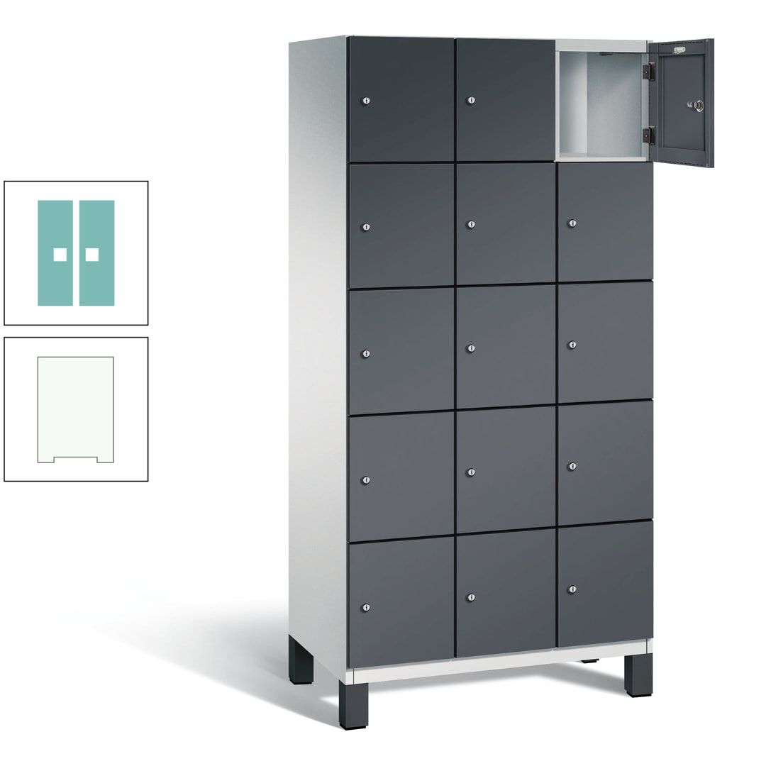 Fächerschrank, Stahlschrank, 15 Fächer, Türöffnungsbegrenzer, Füße, 1.980 x 900 x 525 mm (HxBxT), Korpus anthrazitgrau, Front anthrazitgrau
