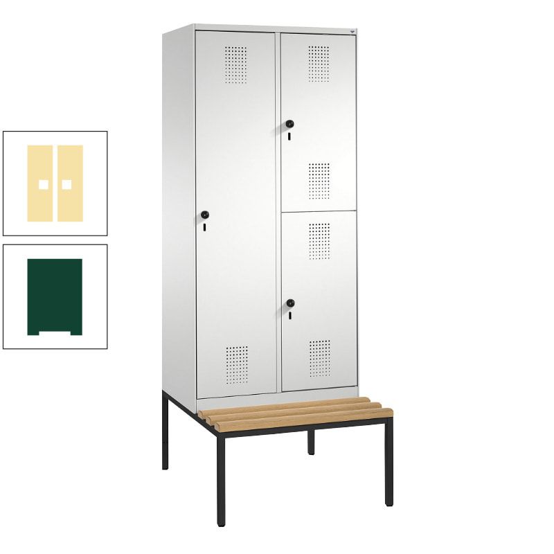 Garderobenschrank, Spind ein- und doppelstöckig Sitzbank, 2 Abteile, 3 Fächer, 2.090 x 800 x 500 mm (HxBxT), Front anthrazitgrau, Korpus anthrazitgrau