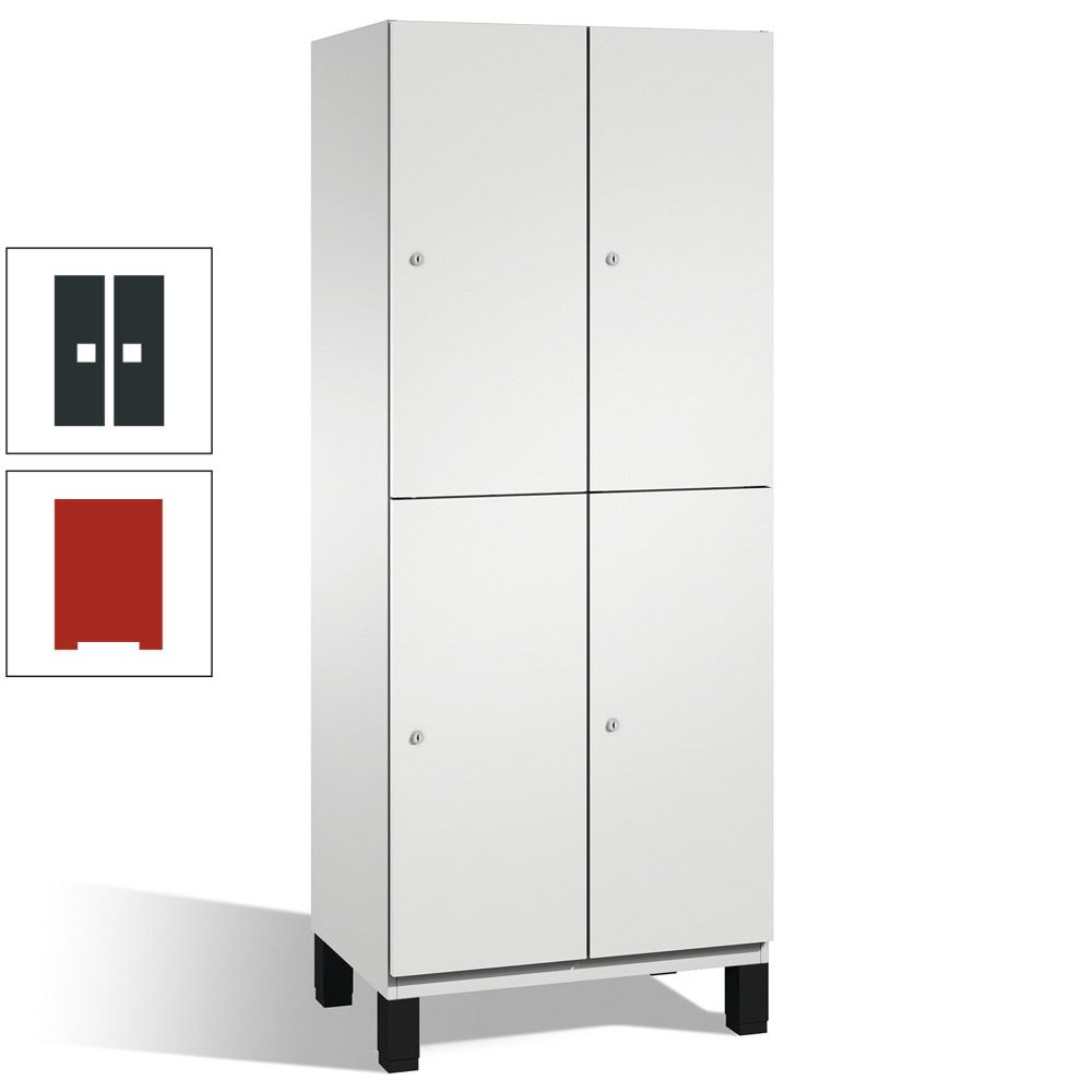 Fächerschrank, Stahlschrank, doppelstöckig, 4 Fächer, Füße, Korpus anthrazitgrau, Tür anthrazitgrau, 1.980 x 600 x 525 mm (HxBxT)