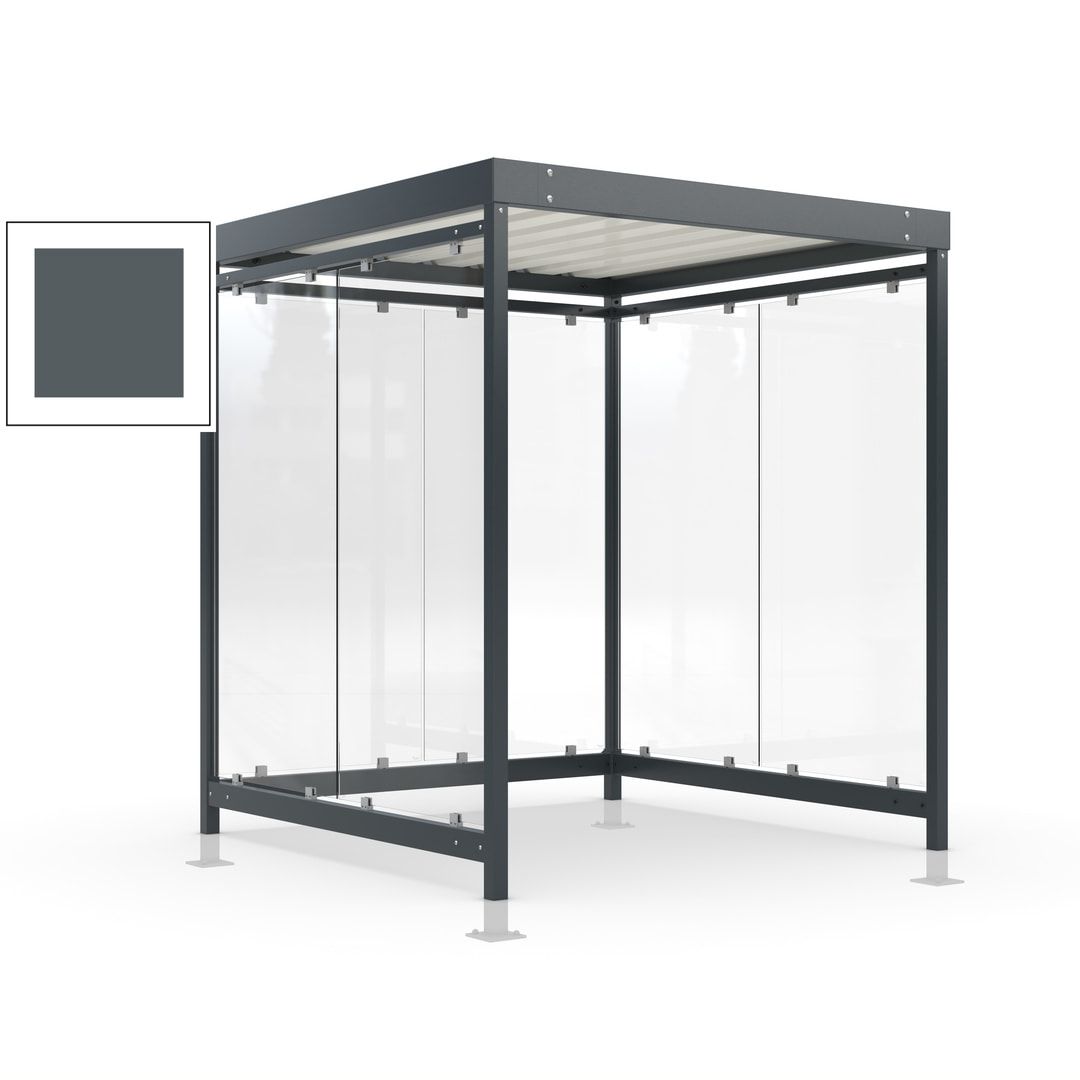 Raucherunterstand, Bushaltestelle, Bausatz, mit Überpflasterung, 6-7 Personen, 6 Wände, 2.440 x 2.165 x 2.165 mm (HxBxT), Achatgrau