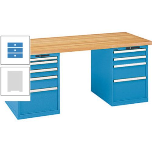 Werkbank, Buchenplatte - Code Lock - Tragkraft 1.000 kg - 850 x 2.000 x 800 mm (HxBxT) - 9 Schubladen - Capriblau