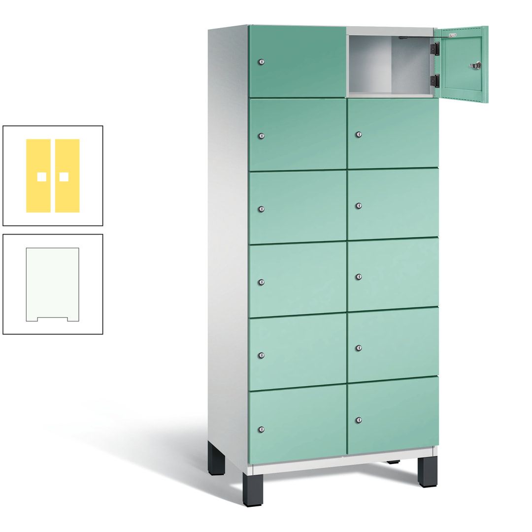 Fächerschrank, Stahlschrank, 12 Fächer, Türöffnungsbegrenzer, Füße, 1.980 x 800 x 525 mm (HxBxT), Korpus anthrazitgrau, Front anthrazitgrau