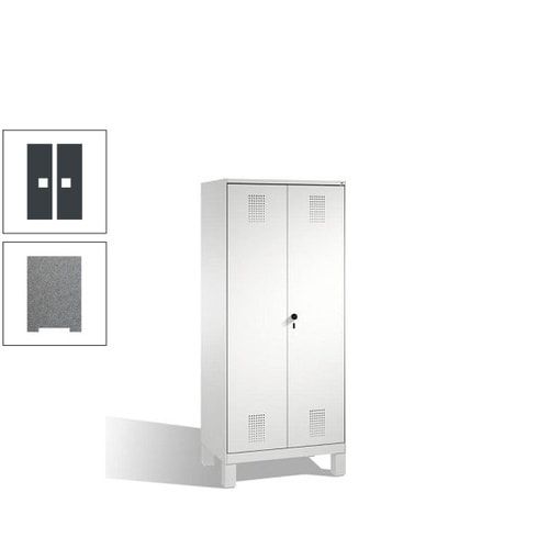 Doppel-Spind, Doppeltüren, Garderobenschrank mit Füßen, 2 Abteile a 400 mm, Korpus anthrazitgrau, Tür anthrazitgrau, 1.850 x 800 x 500 mm (HxBxT)