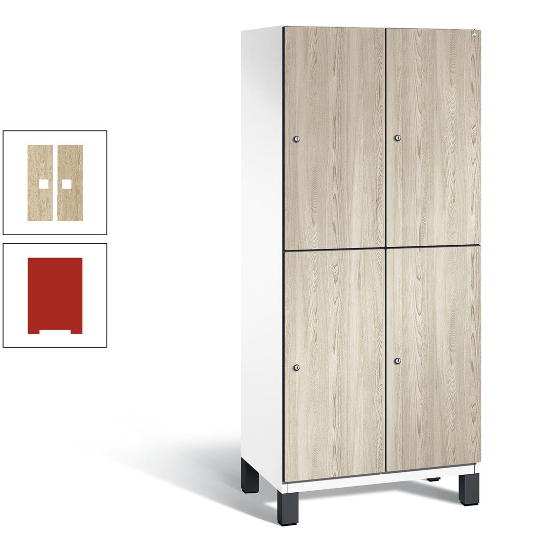 Fächerschrank, Garderobenschrank, mit Füßen, 2 Abteile, 1.980 x 800 x 525 mm (HxBxT), Korpus anthrazitgrau, Tür Donau-Ahorn