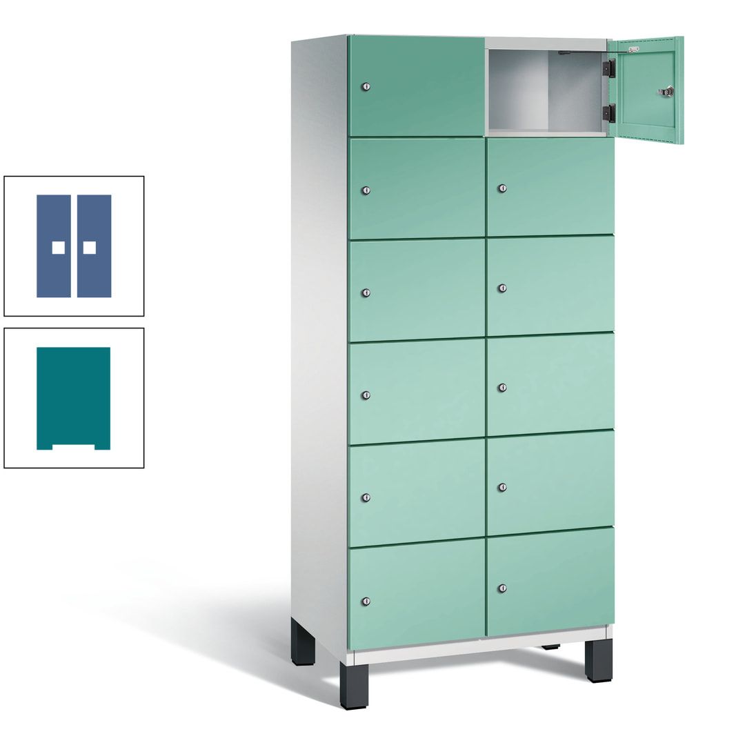 Fächerschrank, Stahlschrank, 12 Fächer, Türöffnungsbegrenzer, Füße, 1.980 x 800 x 525 mm (HxBxT), Korpus anthrazitgrau, Front anthrazitgrau