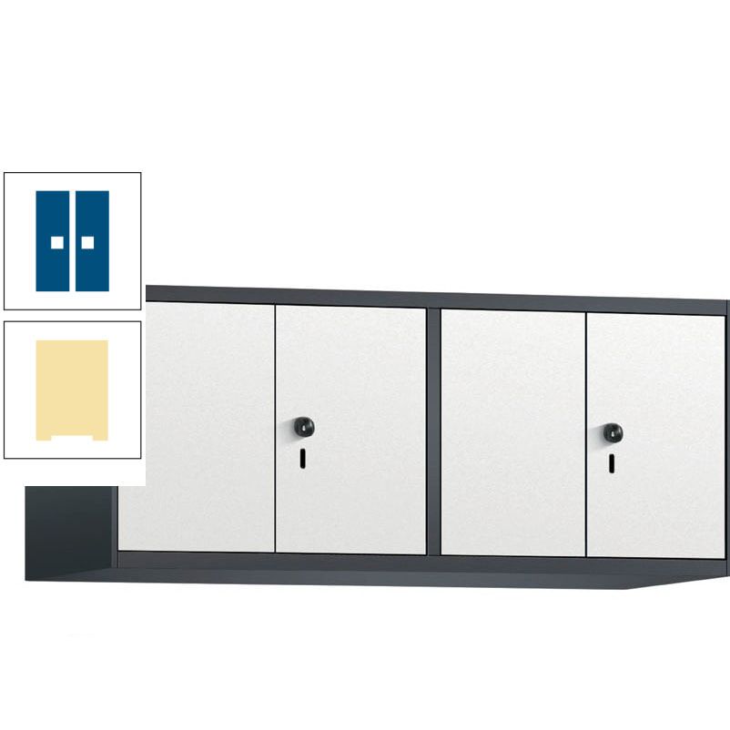 Aufsatzschrank, Schrankaufsatz, Türen paarweise, 4 Fächer a 300 mm, Farbe Pastellgelb, Tür anthrazitgrau, 500 x 1.200 x 500 mm (HxBxT)