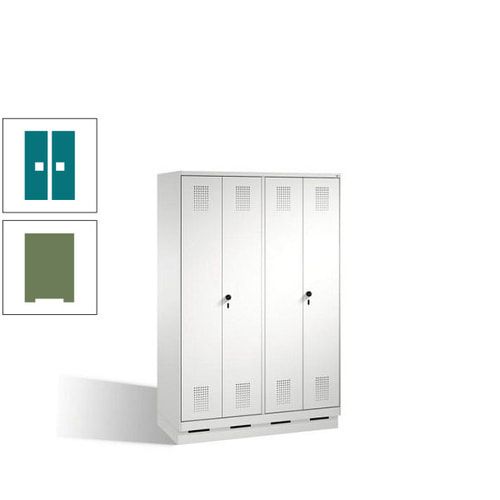 Doppel-Spind, Doppeltüren, Garderobenschrank mit Sockel, 4 Abteile a 300 mm, Korpus anthrazitgrau, Tür anthrazitgrau, 1.800 x 1.200 x 500 mm (HxBxT)