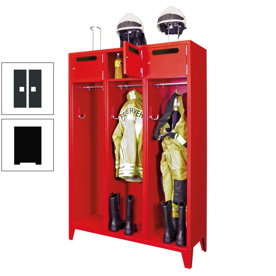 Feuerwehrschrank - 3 Abteile - Ablagefach mit Tür, Einwurfschlitz - 2.100 x 1.230 x 500 mm (HxBxT) - anthrazitgrau