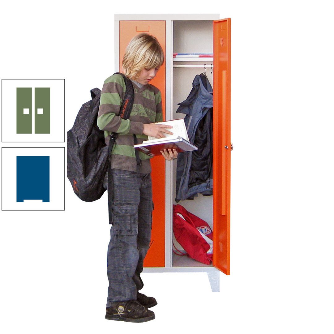 Spindschrank f. Schulen - mit Füßen - Höhe 1.600 mm - 3 Abteile a 300 mm - Drehriegel - anthrazitgrau