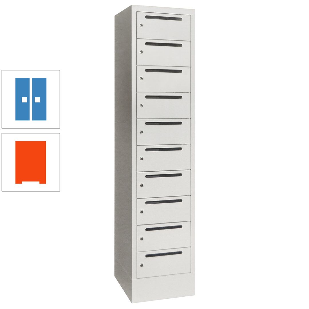 Postverteilerschrank, Schließfachschrank, 1 Abteil a 400 mm, 10 Fächer, 1.850 x 400 x 500 mm (HxBxT), Korpus anthrazitgrau, Front anthrazitgrau