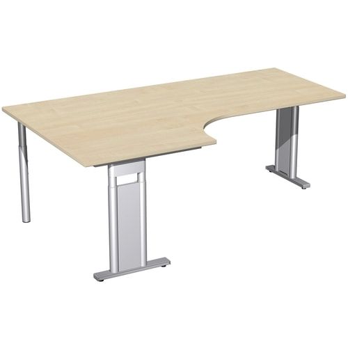 Eckschreibtisch, Eckteil 800 mm, links, Füße einseitig verkürzt, C-Fuß Pro, höhenverstellbar, 680-820 x 1.600 x 1.200 mm (HxBxT), Dekor Ahorn