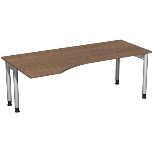 Eckschreibtisch, Ecke links, Füße einseitig verkürzt, 4-Fuß Pro, höhenverstellbar, 680-800 x 1.600 x 1.000 mm (HxBxT), Dekor Ahorn
