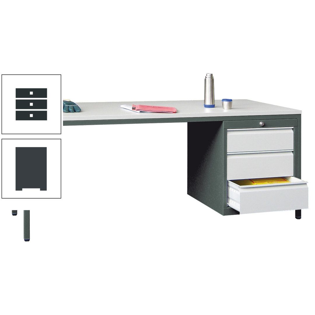 Meisterschreibtisch - 3 Schubladen 150 / 175 mm - 720 x 1.700 x 800 mm (HxBxT) - anthrazitgrau