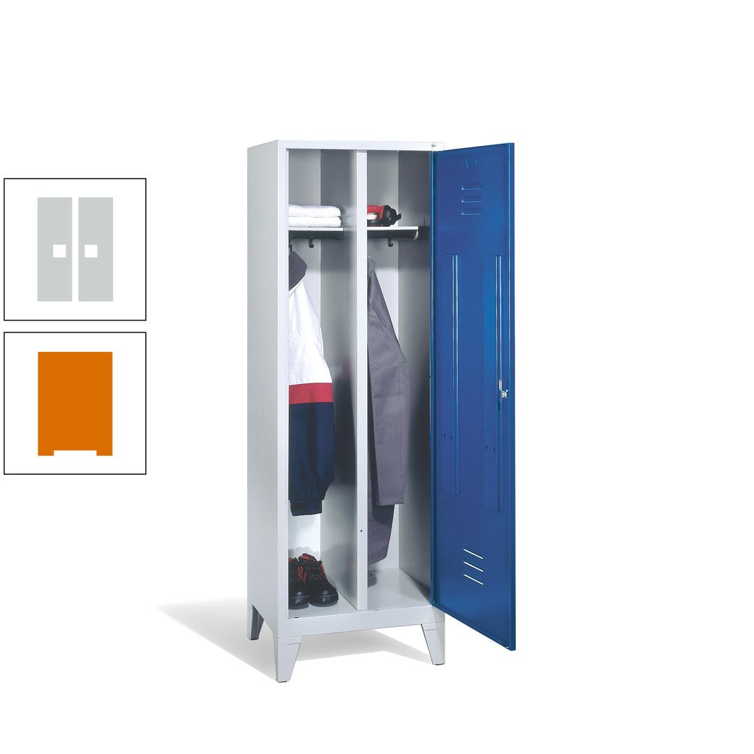 Doppel-Spind mit Großtür, Garderobenschrank mit Füßen, 2 Abteile a 300 mm, Korpus anthrazitgrau, Tür anthrazitgrau, 1.850 x 610 x 500 mm (HxBxT)