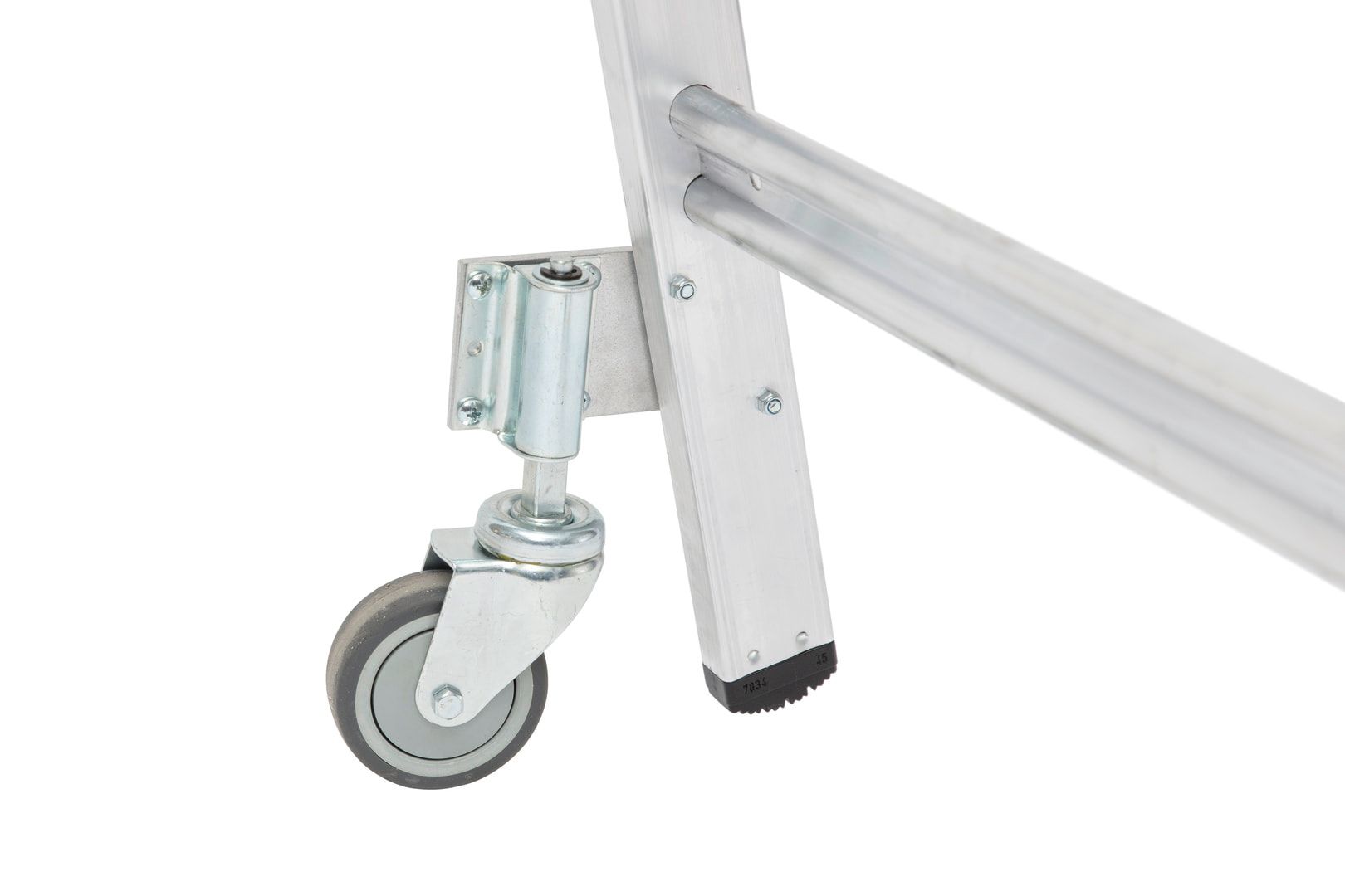 Plattformleiter mit kurzem Handlauf, Alu, vier schwenkbare Federrollen, Rutschhemmung R11, Leiterlänge 1.950 mm, 4 Stufen, Traglast 150 kg, Hymer