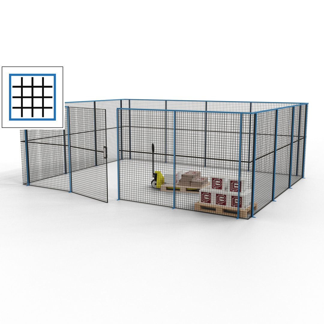 Maschinen Schutzgitter - Hallentrennwand - Sicherheitszaun - Tür - 21 m - 2.200 x 6.400 x 4.900 mm (HxBxT) - enzianblau