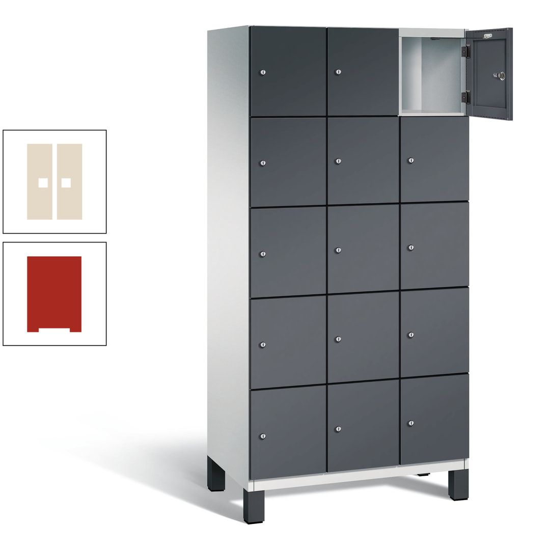 Fächerschrank, Stahlschrank, 15 Fächer, Türöffnungsbegrenzer, Füße, 1.980 x 900 x 525 mm (HxBxT), Korpus anthrazitgrau, Front anthrazitgrau