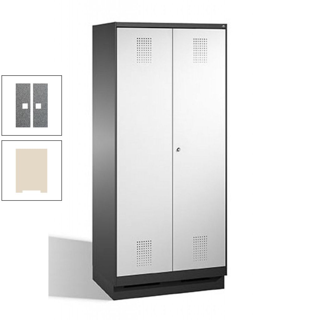 Doppel-Spind, Doppeltüren, Garderobenschrank mit Sockel, 2 Abteile a 400 mm, Korpus anthrazitgrau, Tür anthrazitgrau, 1.800 x 800 x 500 mm (HxBxT)