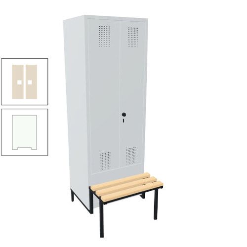 Doppel-Spind, Garderobenschrank, Buche Sitzbank integriert, 2 Abteile a 400 mm, Korpus anthrazitgrau, Tür anthrazitgrau, 1.850 x 800 x 815 mm (HxBxT)