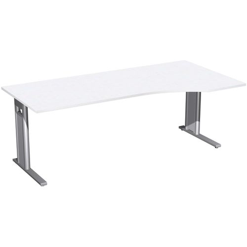 Eckschreibtisch, Ecke rechts, Füße einseitig verkürzt, C-Fuß Pro, 720 x 1.600 x 1.000 mm (HxBxT), Gestell silber, Dekor Ahorn