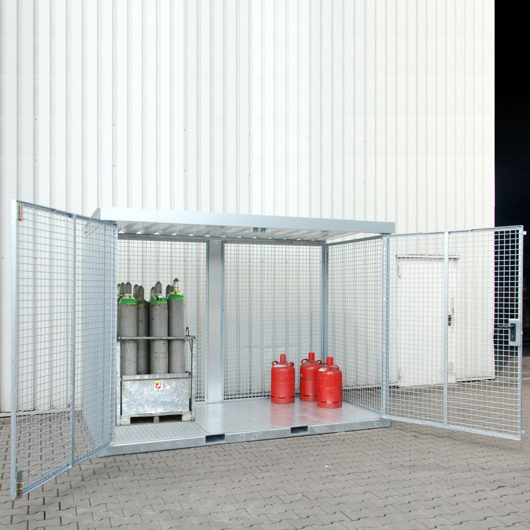 Fahrbarer Gasflaschencontainer - für 104 220-mm-Flaschen - Gitterrost - feuerverzinkt