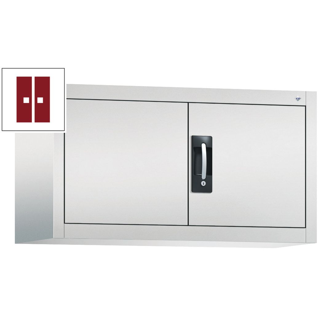 C+P Aufsatzschrank mit Flügeltüren, abschließbar, Korpusfarbe lichtgrau, Frontfarbe enzianblau, 500 x 1.200 x 400 mm (HxBxT)