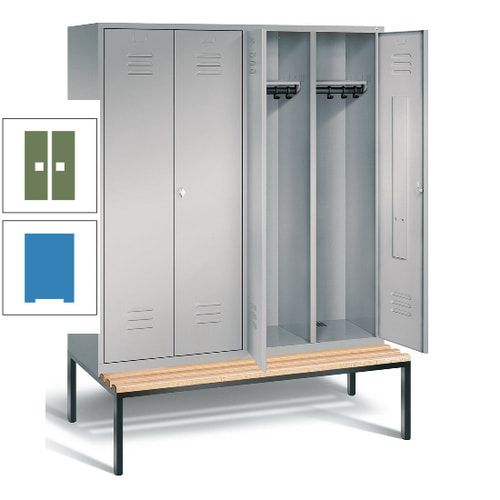 Doppel-Spindschrank, Buche Sitzbank untergebaut, 4 Abteile a 400 mm, Korpus lichtgrau, Tür anthrazitgrau, 2.090 x 1.590 x 815 mm (HxBxT)