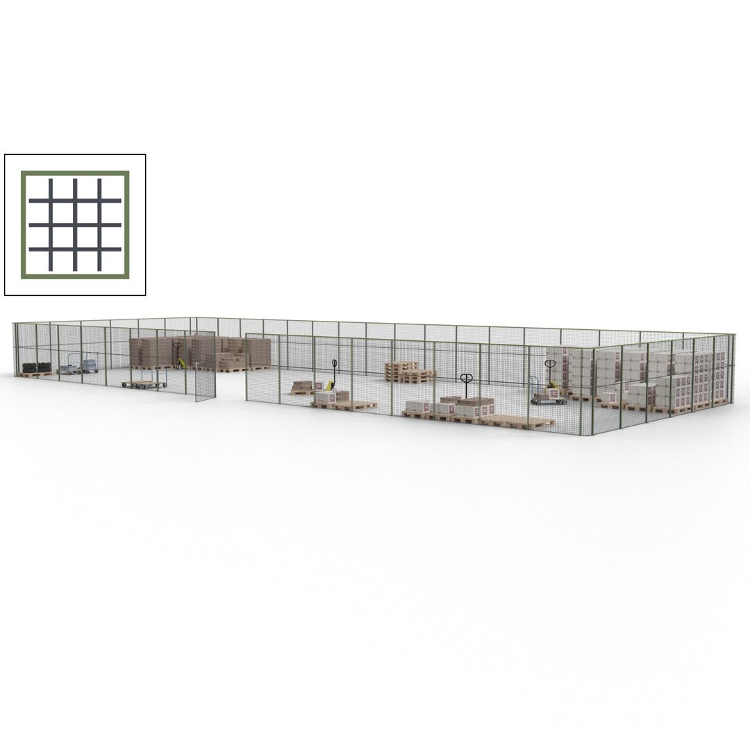 Maschinen Schutzgitter - Hallentrennwand - Sicherheitszaun - Tür - 69 m - 2.200 x 19.900 x 15.400 mm (HxBxT) - enzianblau